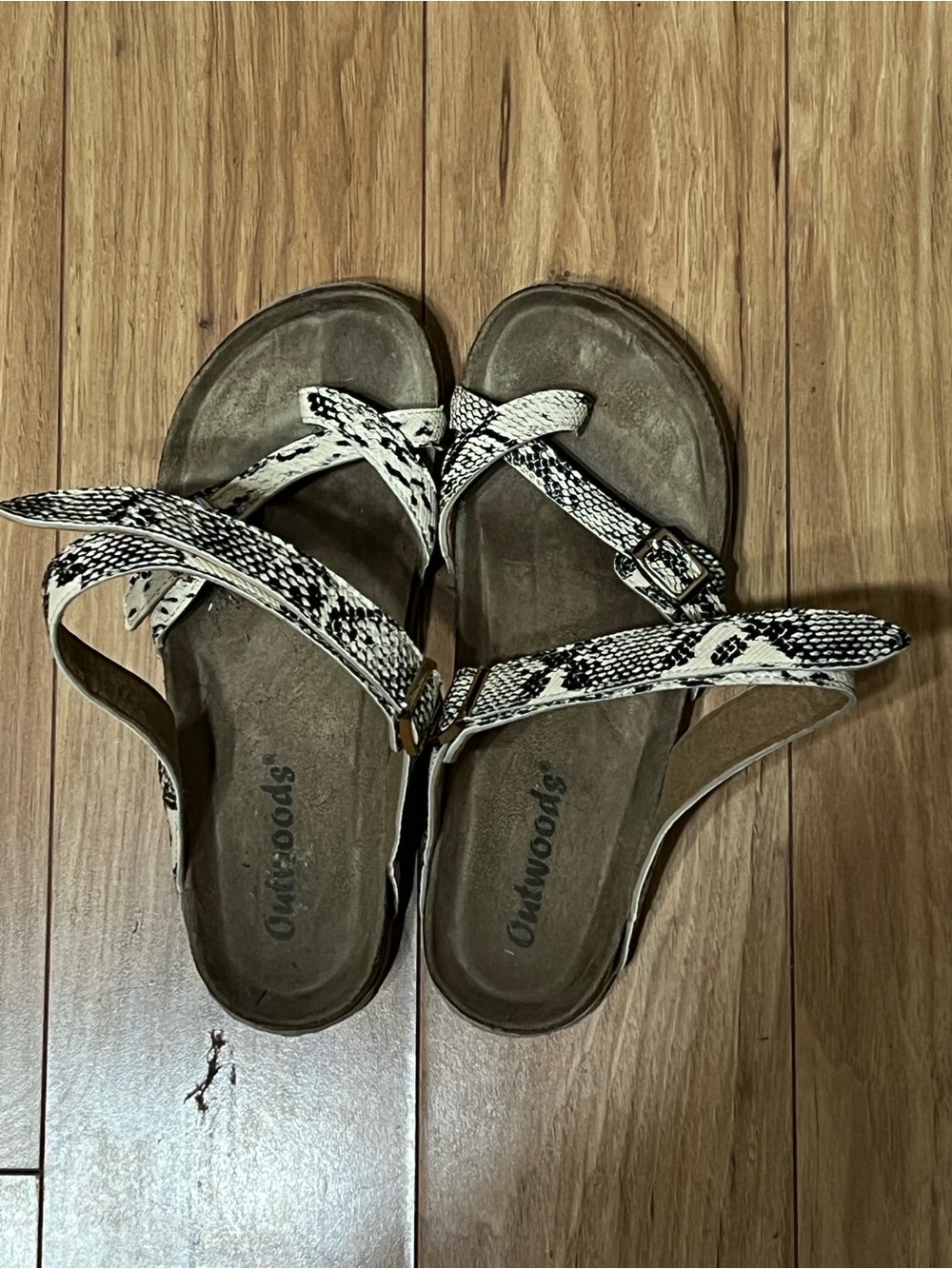 Outwoods Snake-Print Toe-Loop Sandals in Black & White